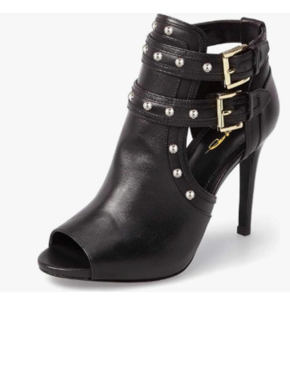 XYD Black Studs Peep Toe Ankle Bootie High Heel Pumps Buckled Double Straps Shoe